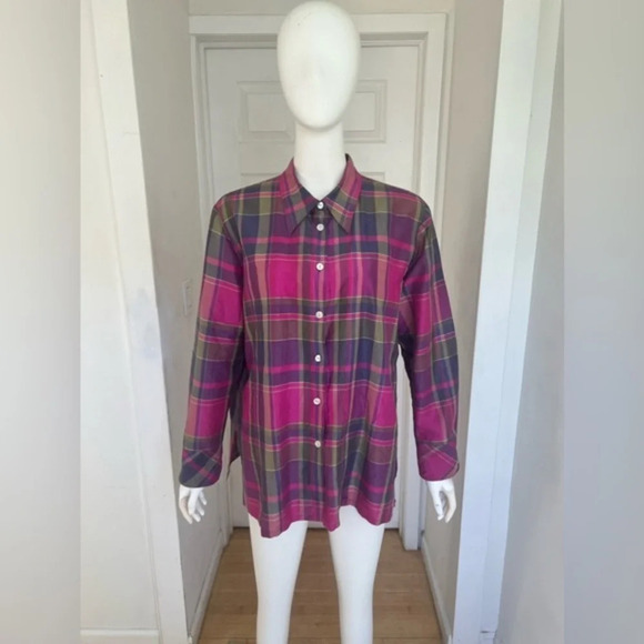 Vintage Koret Silk Cotton Checked Pink Button Down Shirt Size XL - Picture 1 of 8